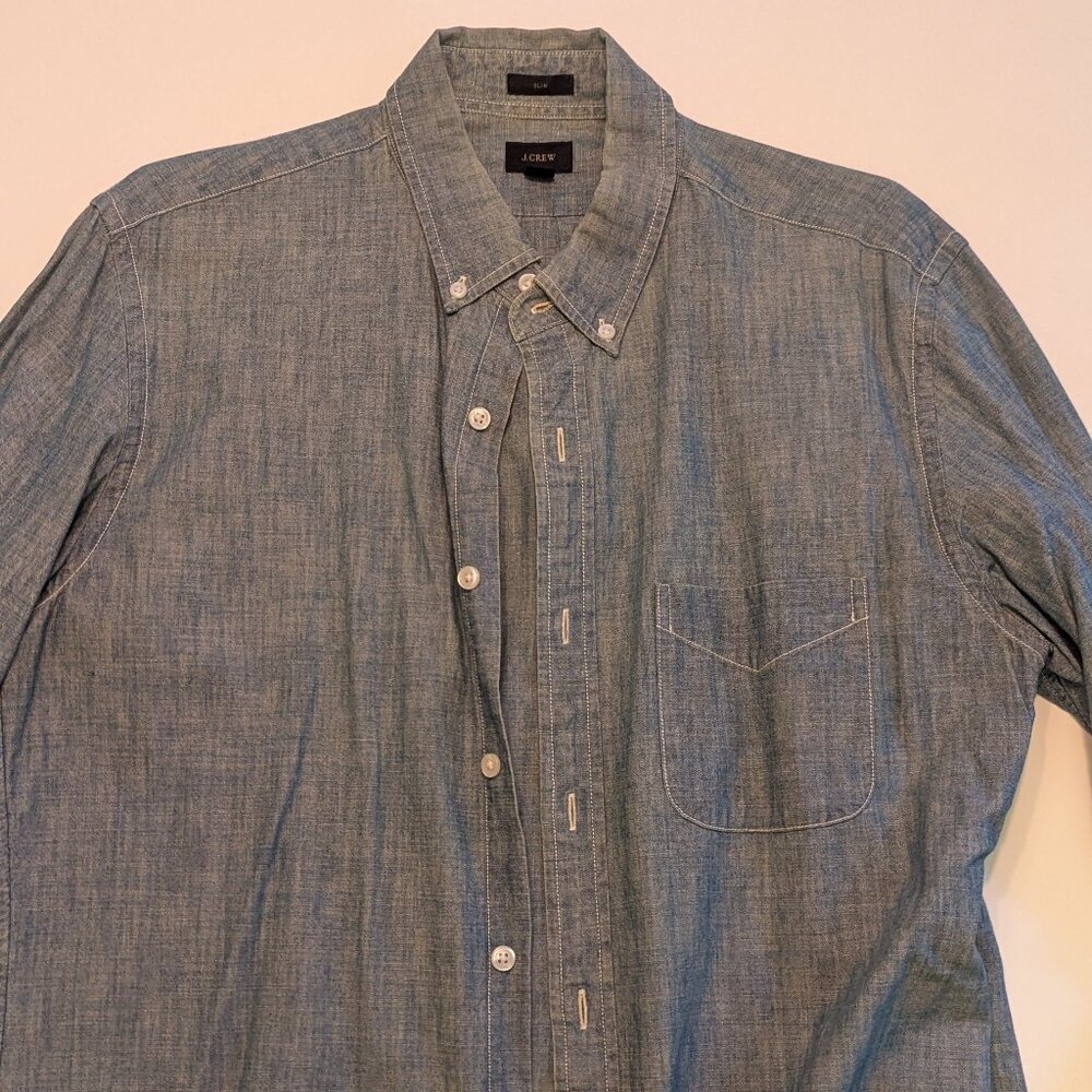 J. Crew men's chmbray indigo long-sleeve oxford shirt (Medium)